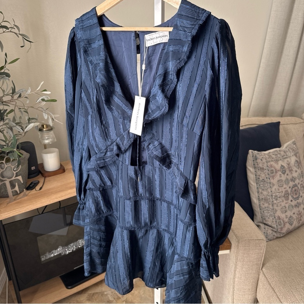 Finders Keepers Soraya Navy Blue Mini Dress Size XL NWT - Picture 4 of 16